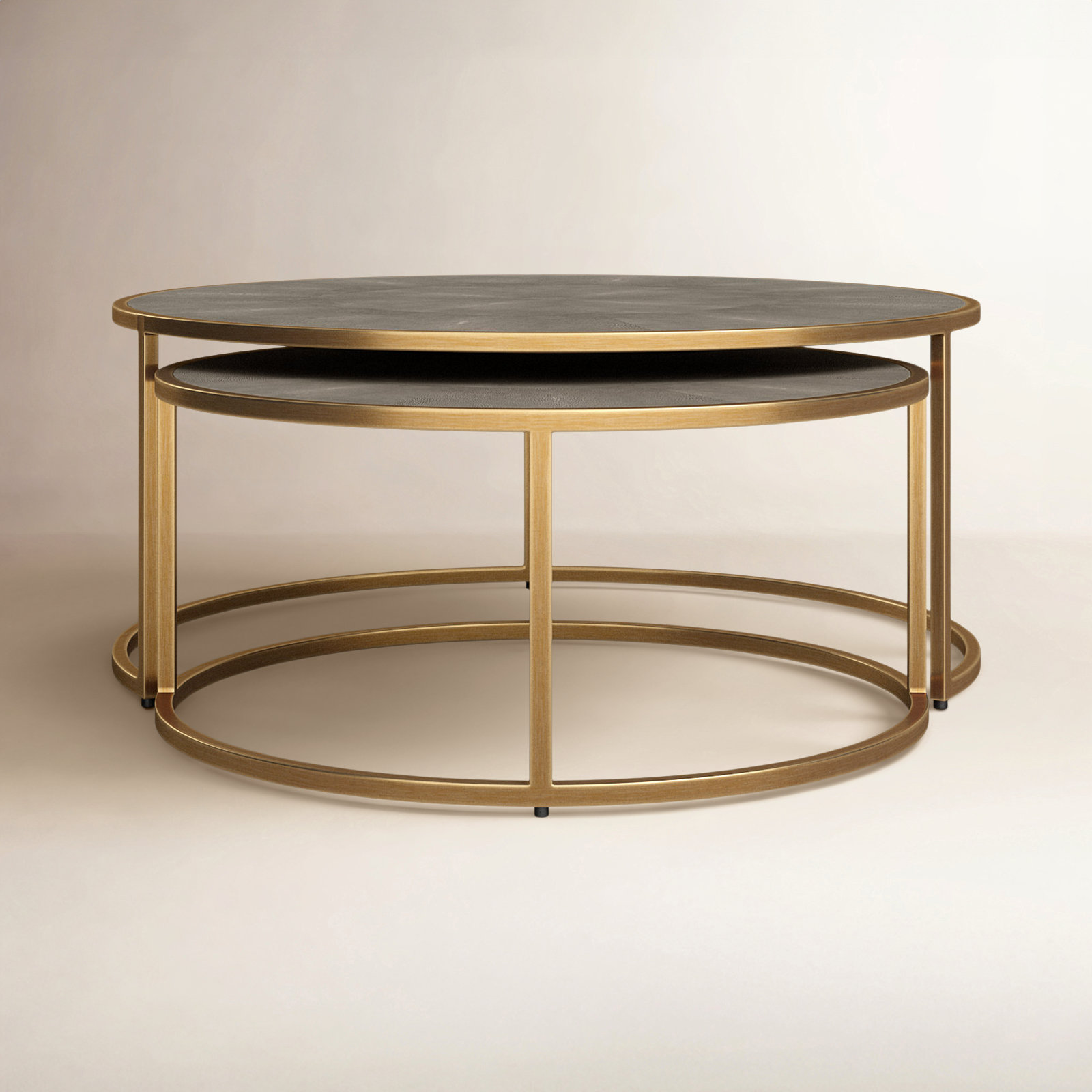 Jakari Nesting Coffee Table, Gray Shagreen, Antique Brass