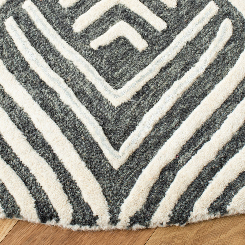 Hidalgo Hand-Tufted Wool Ivory/Grey Area Rug, Round 6'