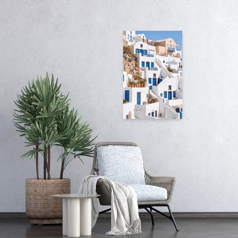 Santorini Cliffside Village Contemporary Architecture Summer Wall Art Print by Andreas Magnusson - Wrapped Canvas Print