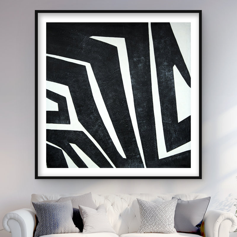 Labyrinthe - reproduction abstraite encadrée pour la chambre, H 48 po x l 48 po, Noir