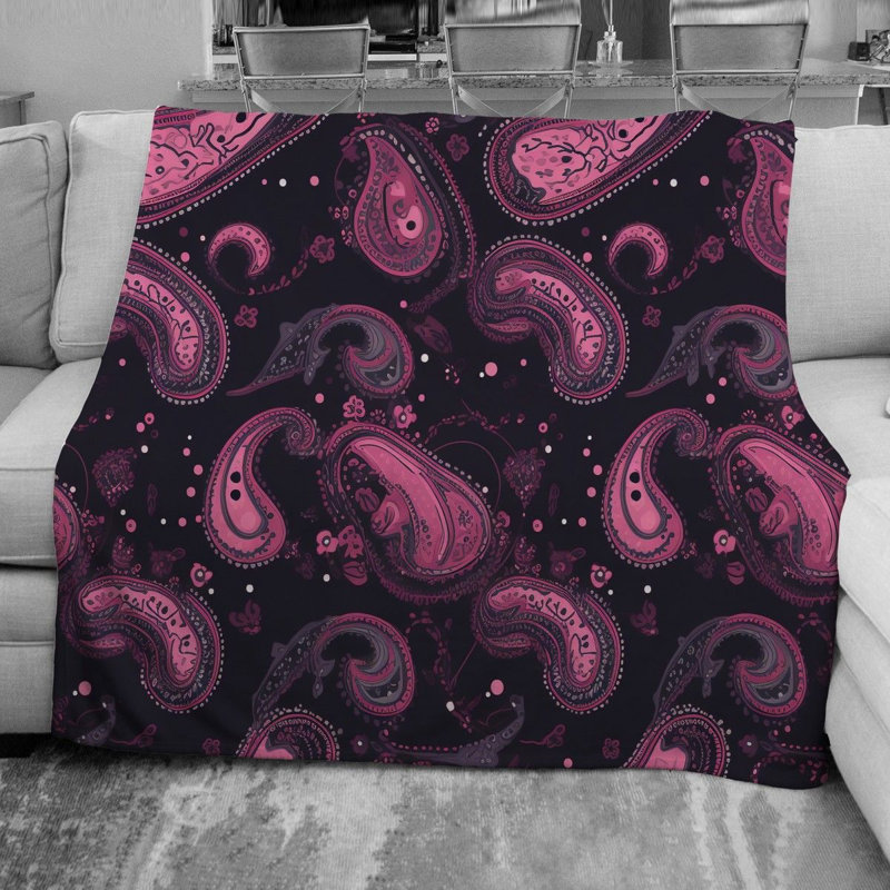 Machine Printed Throw Blanket, 51" W x 60" L, Black/Pink