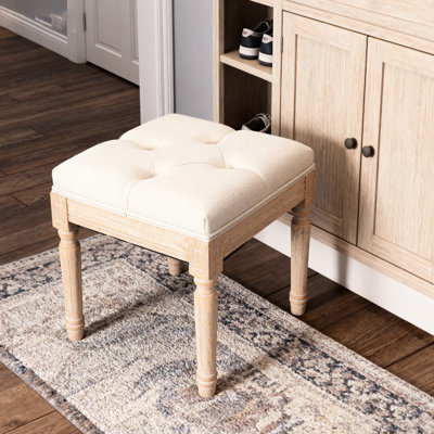 Petit banc rembourré, 15,56 po x 15,56 po, beige, tabouret de meuble-lavabo de chambre à coucher, rembourrage en mousse à mémoire de forme résilient carré beige, rembourré rustique, idéal pour meuble-lavabo, tissu doux et rembourrage, pieds en bois d'hévéa
