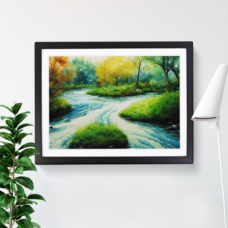 Illuminating Stream - Single Picture Frame Print, Black, 46cm H x 64cm W x 2cm D