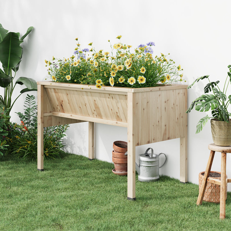 Wood Raised Garden Bed, 77cm H x 116.5cm W x 60cm D, Yellow