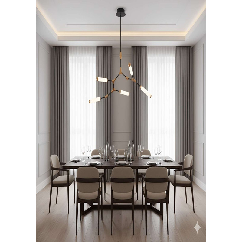 Lustre à 5 lumières DEL noir et doré à intensité variable avec diffuseurs en acrylique blanc