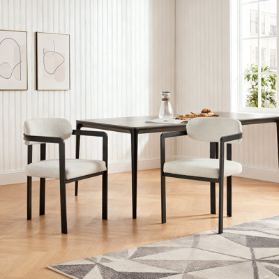 2-Piece Upholstered Boucle Dining Chairs with Metal Legs
