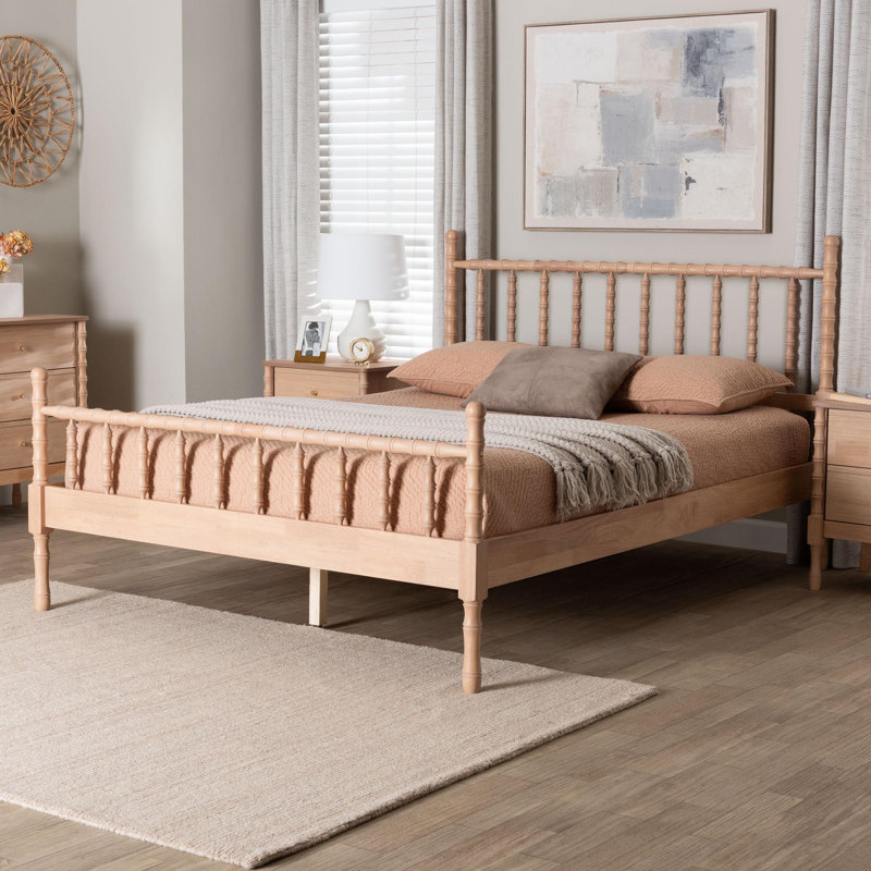 Baxton Studio Laurent Platform Bed - Spindle Bed Frame With Bamboo-Style Turned Posts, Cottage Farmhouse Bedroom Furniture, Queen