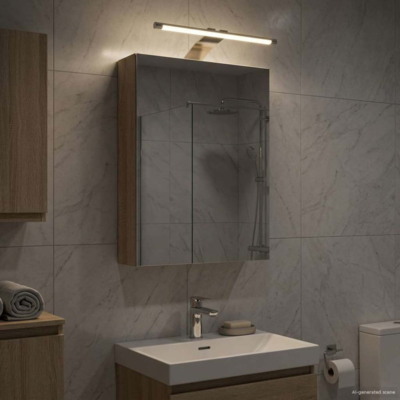 W H Wall Mounted Required Medicine Cabinet Mirror 2, 50cmH x 30cmW x 10.5cmD, Sonoma Oak