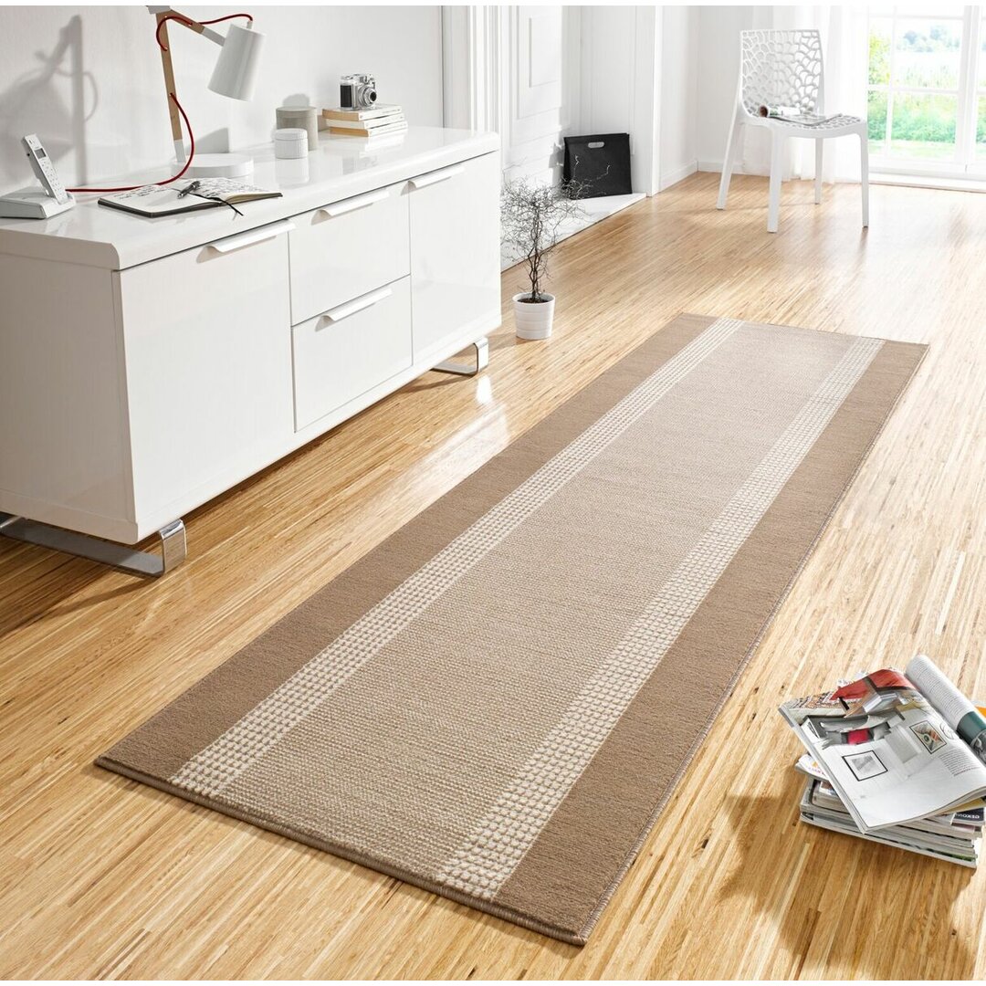 Band Teppich Kurzflor - Teppichläufer Läufer für Wohnzimmer, Schlafzimmer, Küche, Flur - Beige Creme