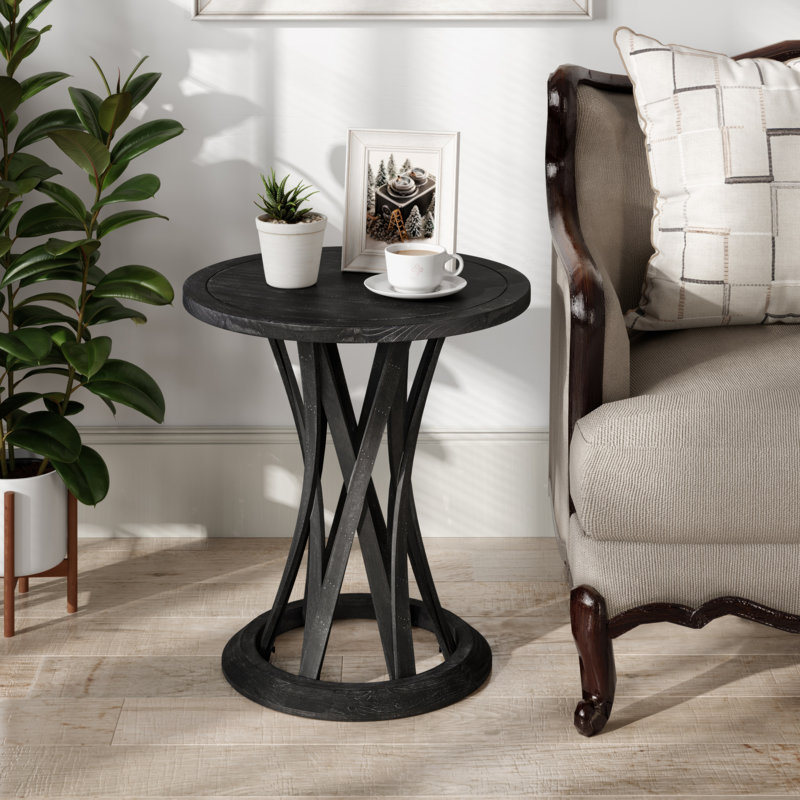 Table de bout ronde de style campagnard avec base en piédestal Crisscross