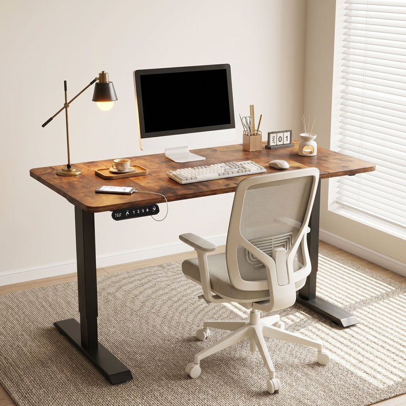 Bureau électrique Inbox Zero Ozia 55 "x 24" avec contrôleur mémoire Vintage brun DESK-LOP-4L8N-62 