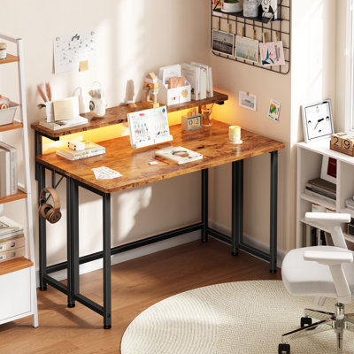 Bureau d'ordinateur pliant 32/40 "avec support pour moniteur et lumières à DEL RVB, petit bureau pour bureau à domicile, bureau industriel pliant robuste avec crochets de rangement et pieds réglables