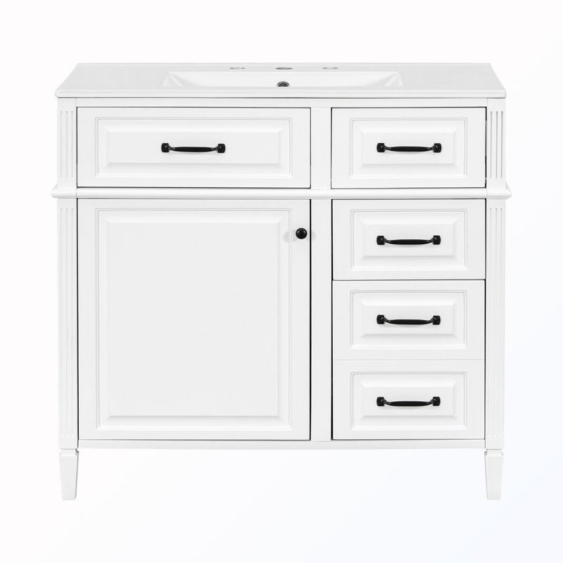Meuble-lavabo autoportant avec tiroirs et tablette, Blanc