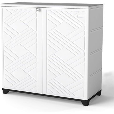 Storage Cabinet , 34X15x34in Waterproof Outdoor Storage Box For Garden Balcony Bathroom (White)
