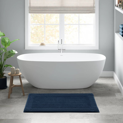 1 tapis de salle de bain réversible 100% coton bleu marine 3000 x 3000 po, soyeux et dense, lavable à la machine, velours moyen confortable, 0,5 po, lavable à la machine