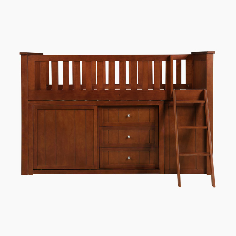 Itsue Transitional Low Loft Bunk with Integrated Bookcase, Dressers & Foundation-Free Design