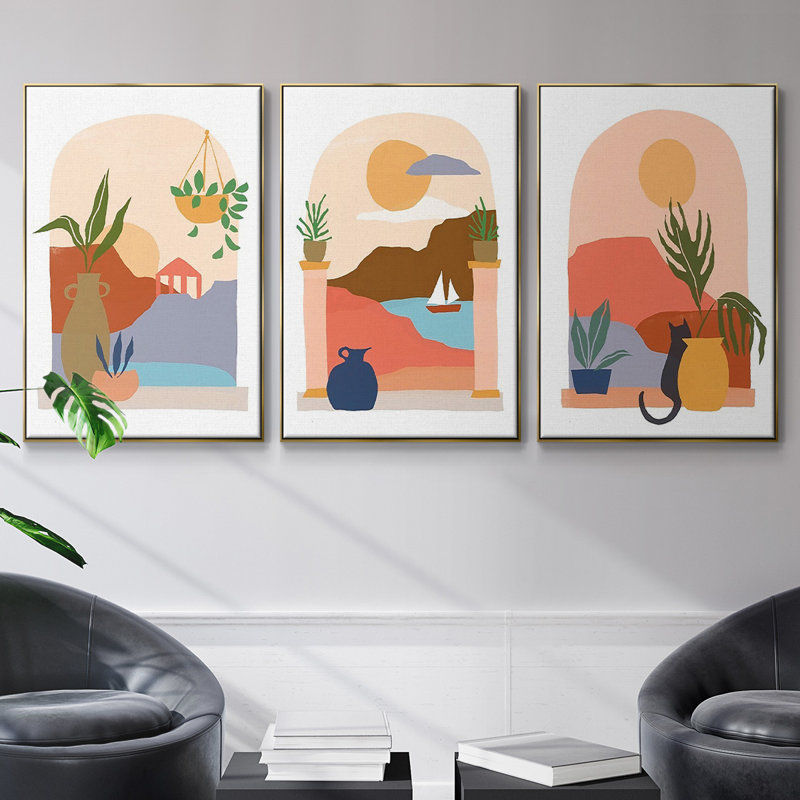 «Paper Scene I», reproduction sur toile 3 pièces, H 27 po x l 54 po x P 2 po, Or