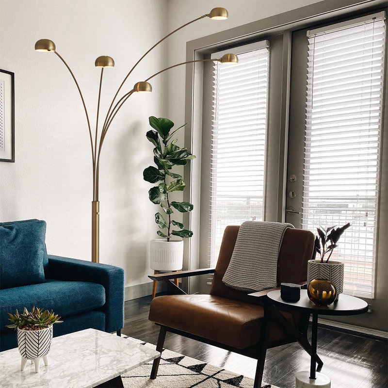 Mushroom 5 Light Arc Floor Lamp - Dimmer switch, Marble base, Weathered Brass