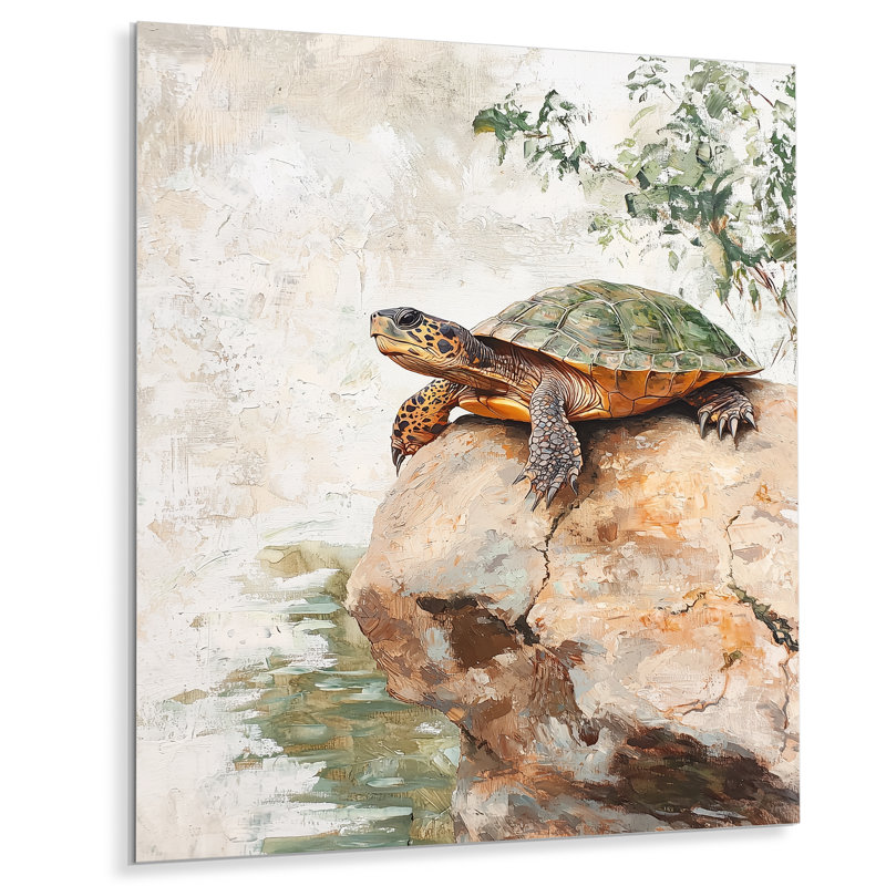 «Minimal Turtle On A Rock I», art mural en métal, tortue, H 44 po x l 34 po