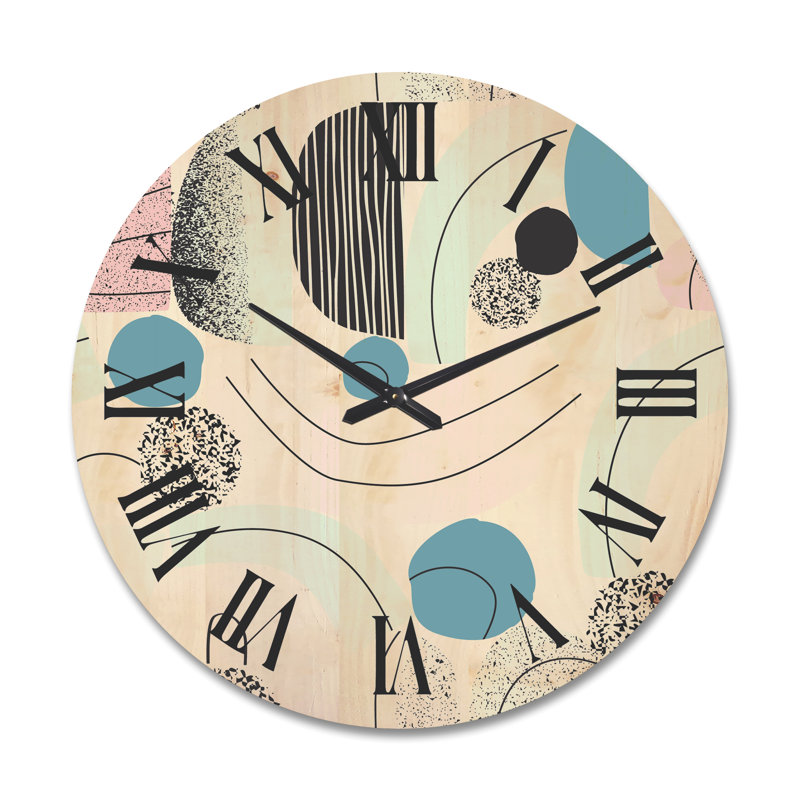 Collage d'art coloré aux couleurs pastel - Horloge murale moderne en bois, Grand