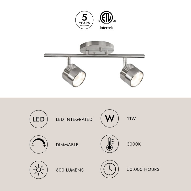 Lyra 15'' 2 -Light Fixed Track Track Kit with Dimmable and Adjustable Head, Black