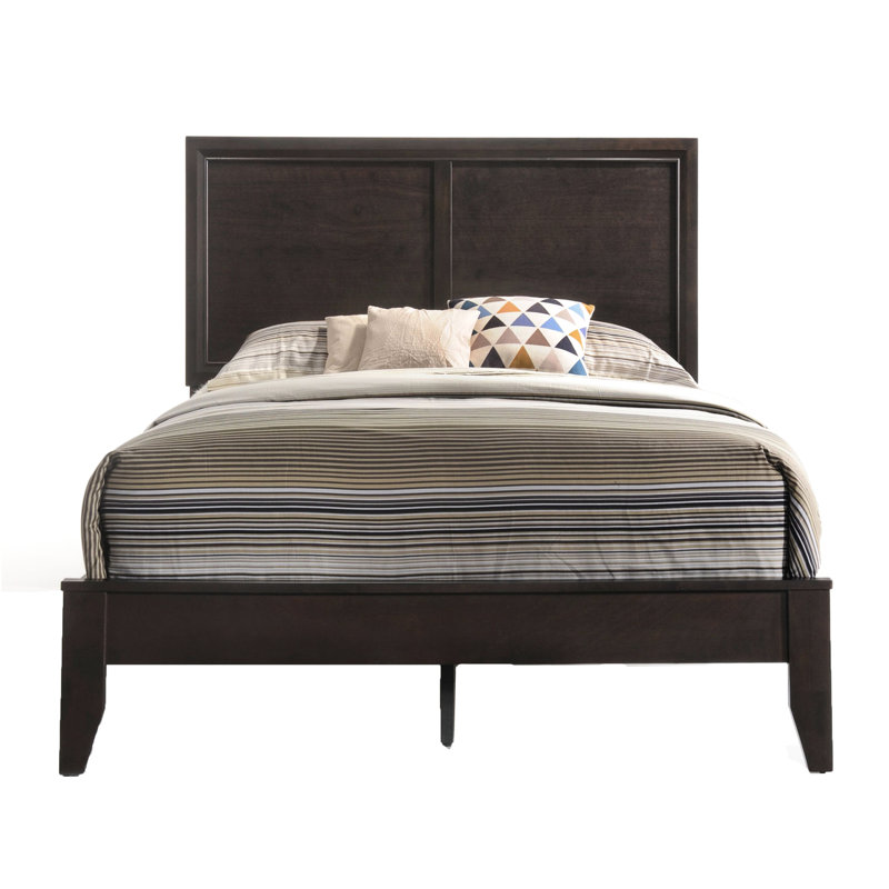 Grand lit à panneau avec tête de lit rectangulaire en bois et sommier tapissier en bois surélevé pour une allure classique