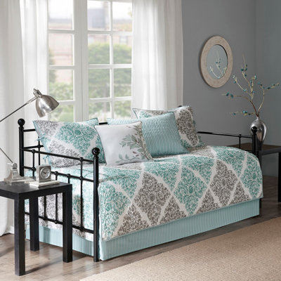 6 Piece Daybed Daybed Cotton Teal Reversible Design Bedroom Set