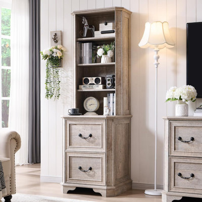 72" Tall Farmhouse Bookshelf 4-tier Open Bookcase With 2 File Drawers And Adjustable Shelves For Living Room, Office Or Bedroom