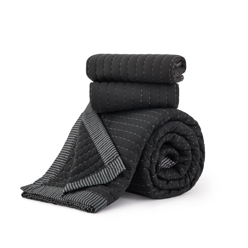  Quilts - Soft Lightweight Quilted Bedspread Coverlet with Contrast Stitching, Black, King Quilt + 2 Shams