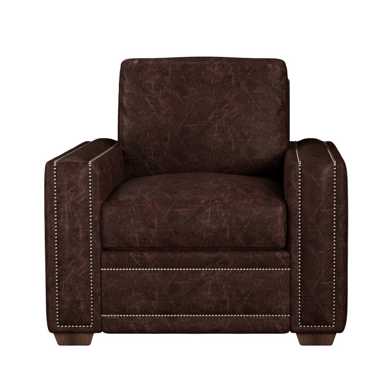 Fauteuil club Albinca, Cuir véritable châtaignier