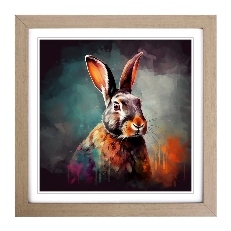 Rabbit Digital No.8 - Single Picture Frame Print on Wood, Oak