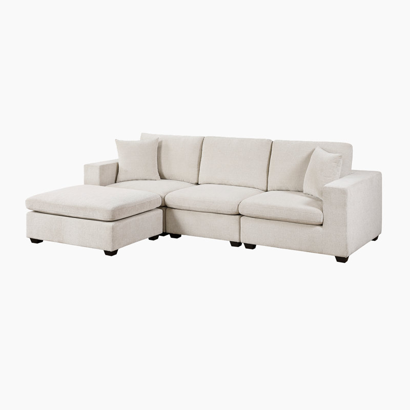 Bunnell 118" Modern & Contemporary Chenille 4-Piece Modular Sectional Sofa with Ottoman and Matching Pillows