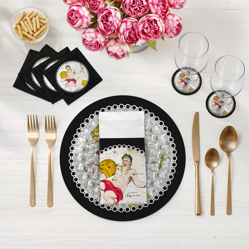 Sous-verres ronds Zodiac Aquarius, Noir