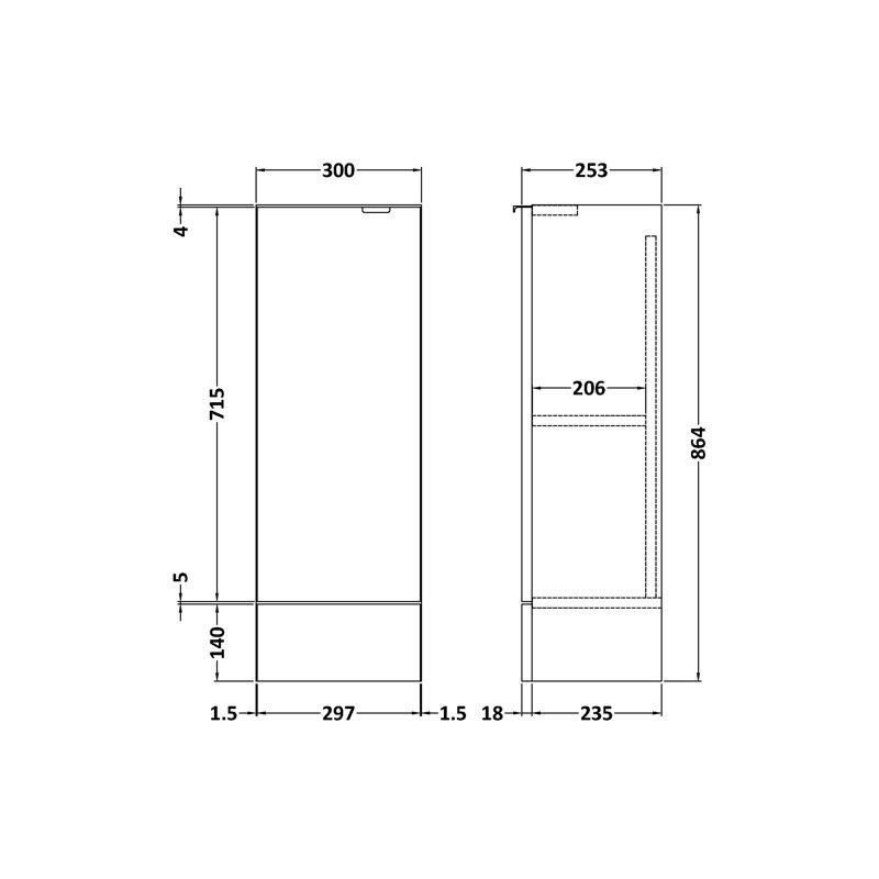 Fusion Bathroom Storage Cabinet, Oak, 86.4cm H x 30cm W x 25.3cm D