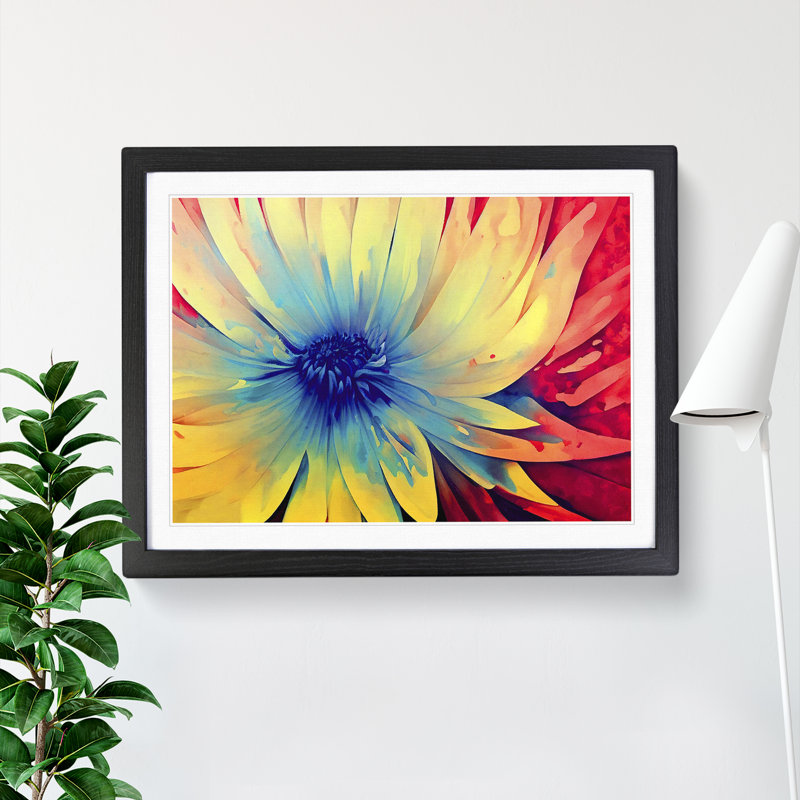Illuminated Modern Flower Abstract - Single Picture Frame Print, Black, 46cm H x 64cm W