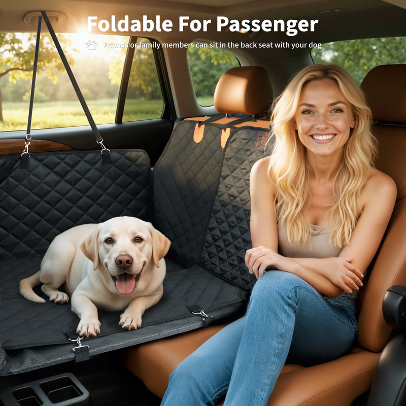 Housse pour siège d'auto pour chien pour siège arrière - Housse robuste pour animaux de compagnie anti-affaissement avec 3 plaques de fond rigides séparées, pour voiture / VUS / petits camions, peut supporter 400 lb, noir