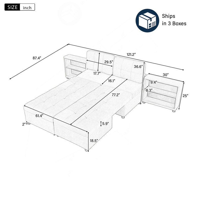 Versatile Modular Sofa Bed With Storage Racks For All Needs, Brown Chenille