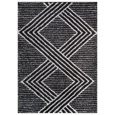 Abstract Geometric Pattern Shag Rug – Anthracite Dark Grey – Medium Pile, Durable & Stylish