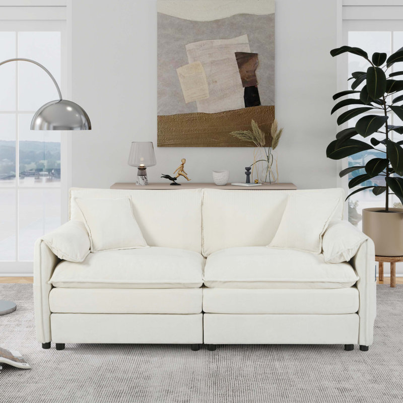 Oversized Chenille Loveseat Sofa, 33.46" H x 75.59" W x 33.86" D, 2, Beige