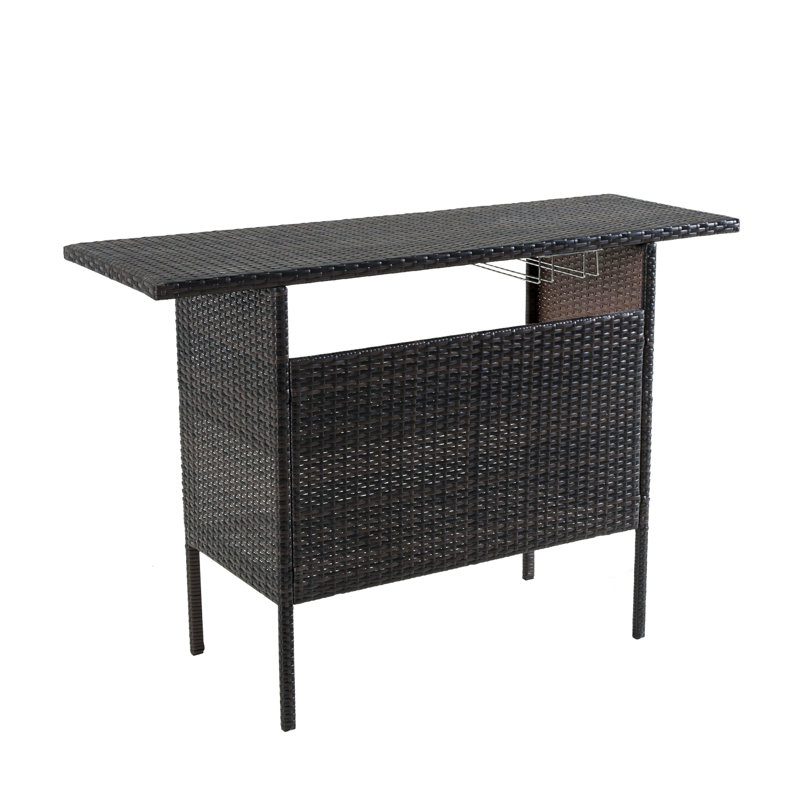Outdoor Wicker Bar Table, A Square Rattan Bistro Bar Table With A Storage Rack, Suitable For Patios, Gardens, Poolside Areas, Balconies And Backyards.