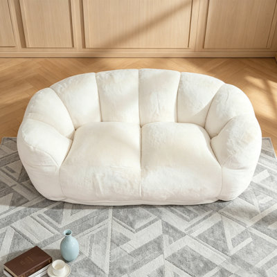 Pink Ultra‑Fluffy Faux Fur Loveseat Bean Bag Sofa, Oversized 2‑Seater Floor Lazy Couch with High‑Density Foam, 48‑Hour Quick Rebound No‑Assembly Chair