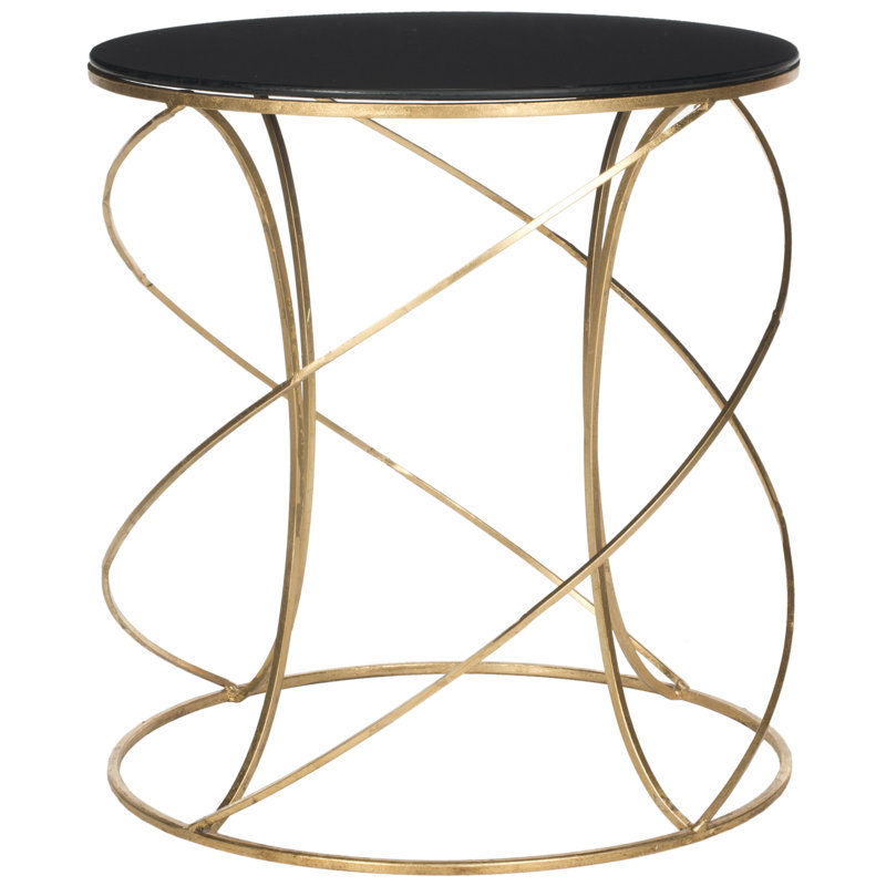 Jeffrey Glass Top Pedestal End Table, Gold/Black Glass