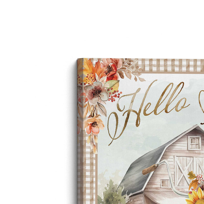 «Hello Fall Barn» par Nicole DeCamp, reproduction d'art, L 18 po x H 24 po, Ne s’applique pas, Toile tendue