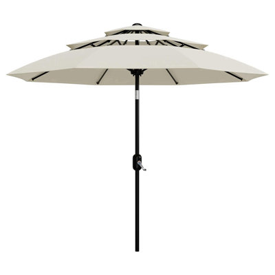 10 ft. 3-Tier Patio Umbrella, UV Protection Round Market Umbrella with Crank & Push Button Tilt in Beige