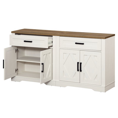 Gryff 2-In-1 Farmhouse Buffet Cabinet With Barn Doors, 63"W Sideboard With Drawers & Cabinets For Dining Room