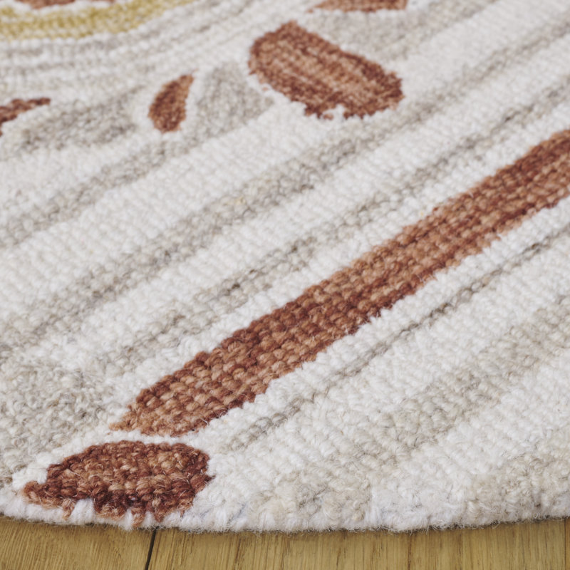 Tapis beige / doré en laine / coton touffeté à la main Pine 405, Rond 6 pi