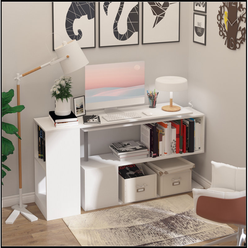 Corner Computer Desk L-Shaped Workstation with 3-Tier Storage Shelves, Perfect for Efficient Home Office and Multitasking.