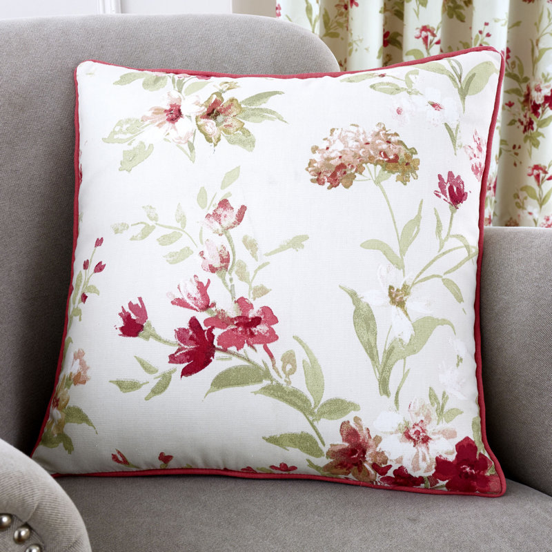 Floral Square Pillow Cover, Red