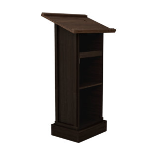 44" Wooden Lectern with Microphone Space and Shelves