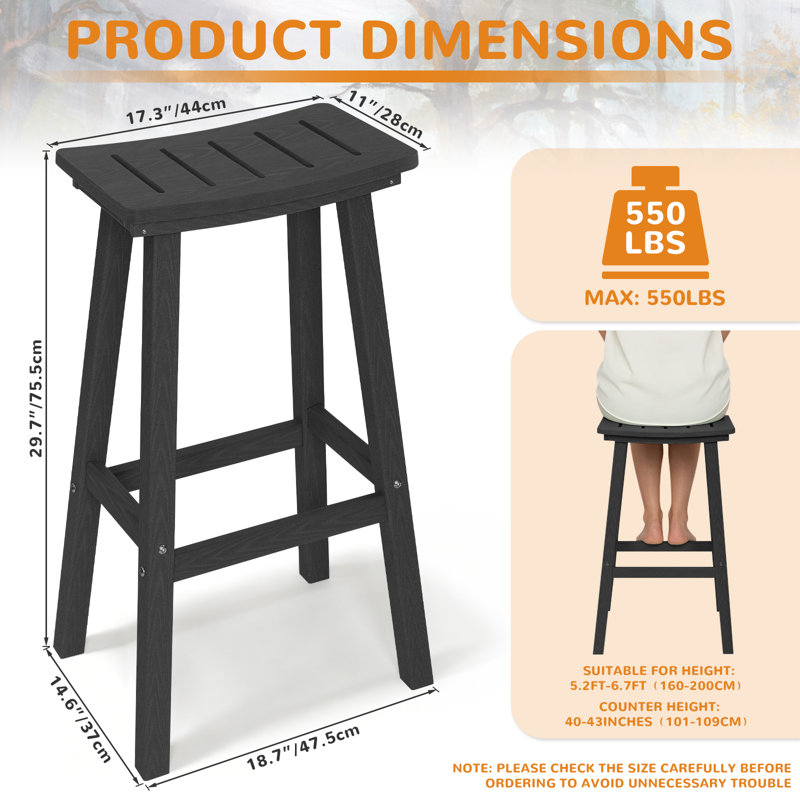 Tabourets de bar 29 po Hdpe Poly Lumber, 4, Noir, 29"